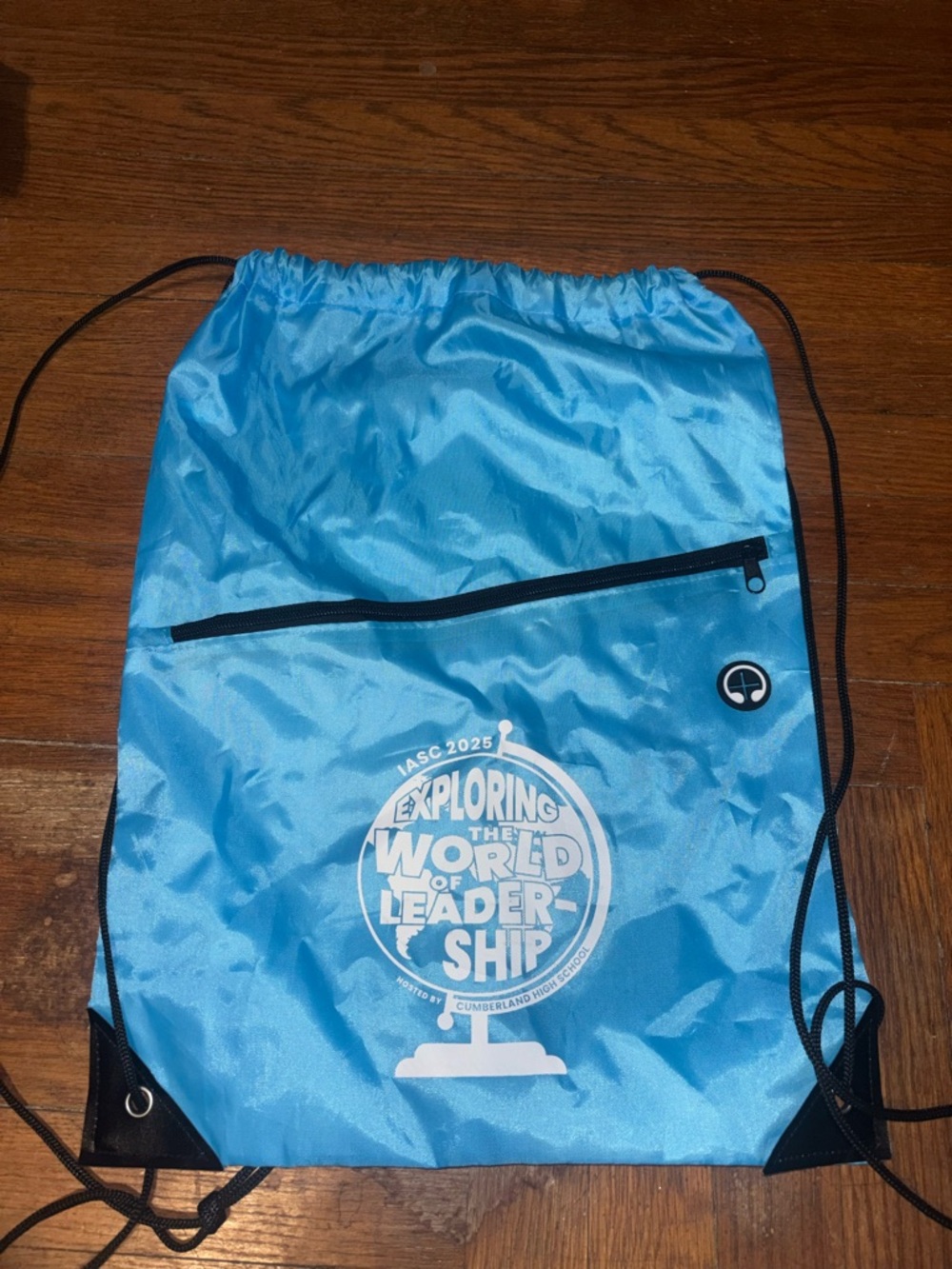 Blue Drawstring Backpack with Front Pocket